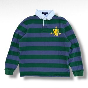 Vintage Y2K Cremieux Striped Rugby Polo Shirt Size Large Blue/Green Embroidered